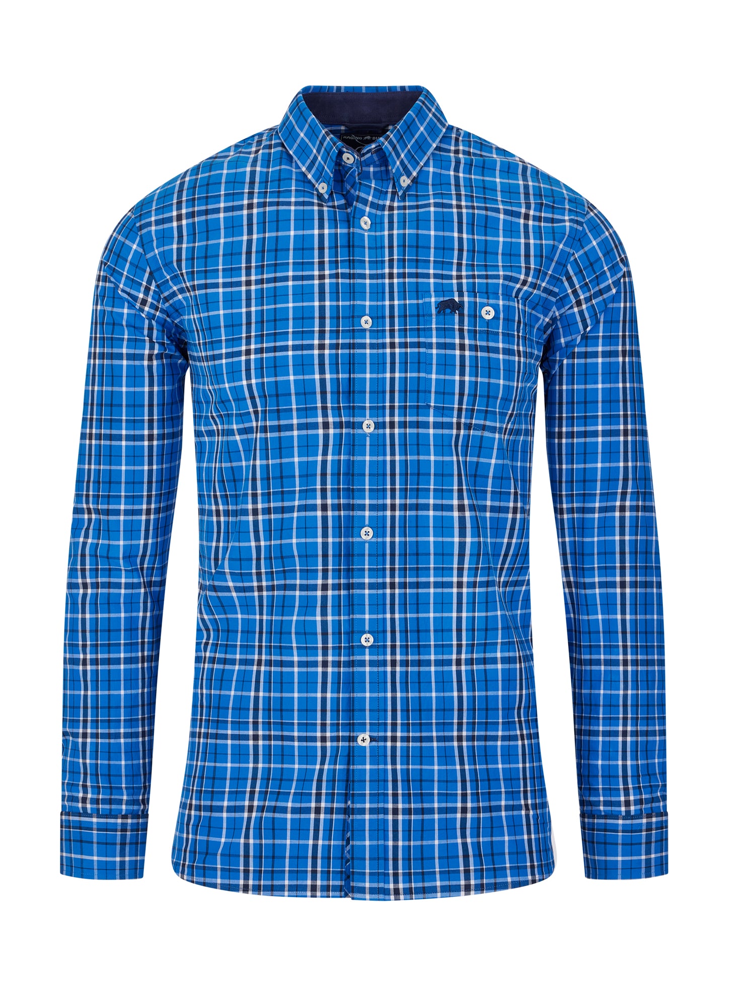 Long Sleeve Large Check Peached Poplin Shirt - Mid Blue