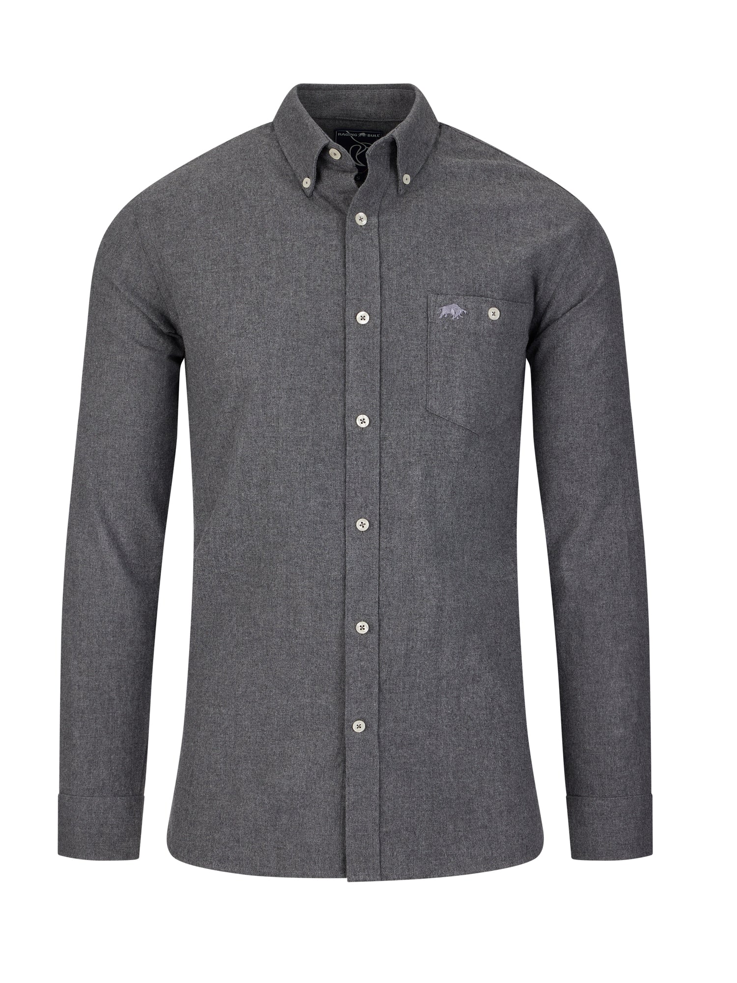 Long Sleeve Brushed Twill  Shirt - Grey Marl