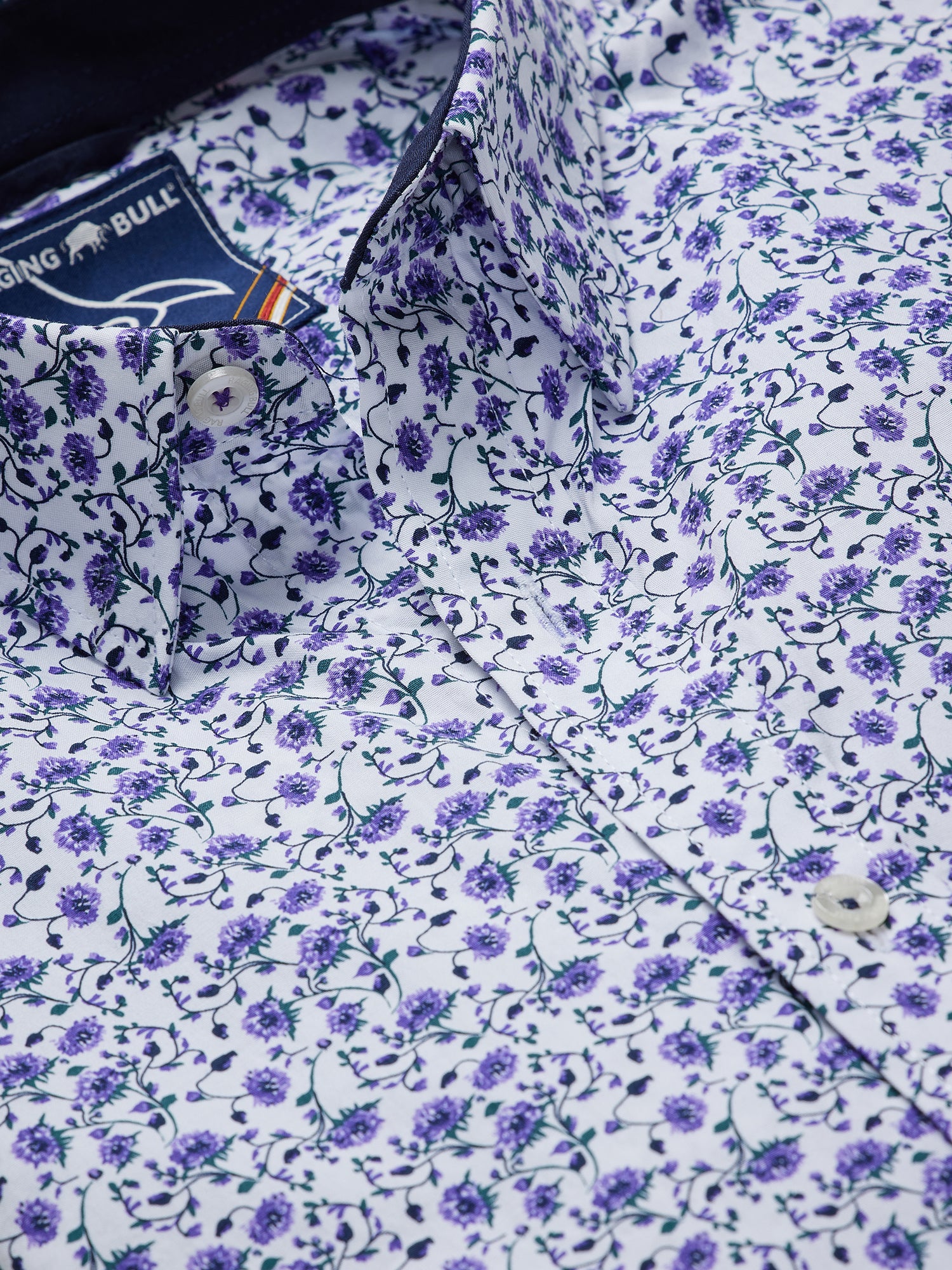 Long Sleeve Cotton Poplin Dhalia Print Shirt - Purple