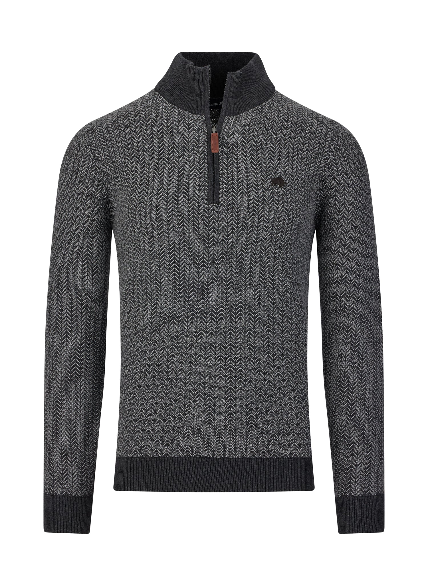 Herringbone Texture Quarter Zip Knit - Grey Marl