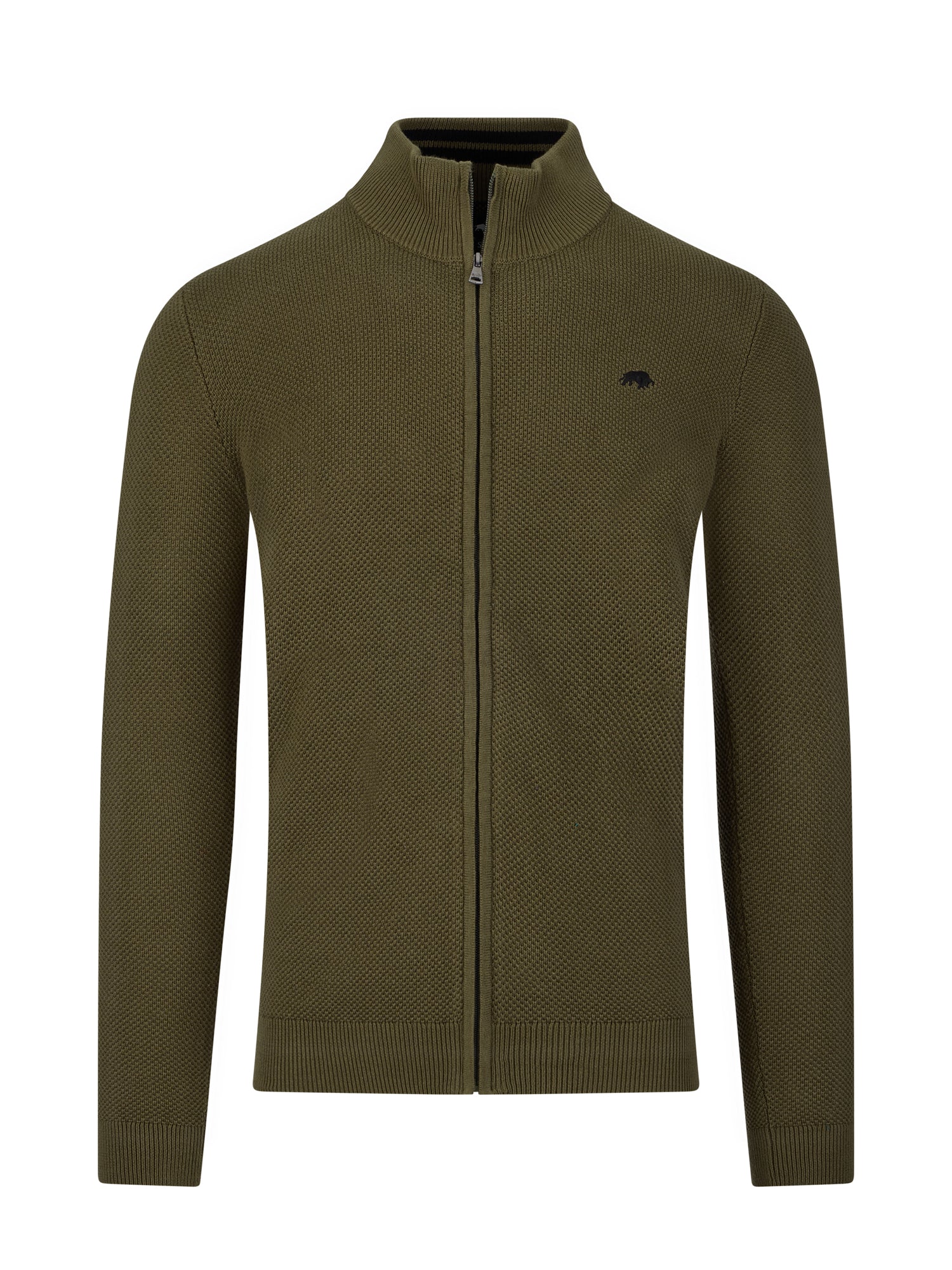 Pique Knit Zip Through Cardigan - Khaki