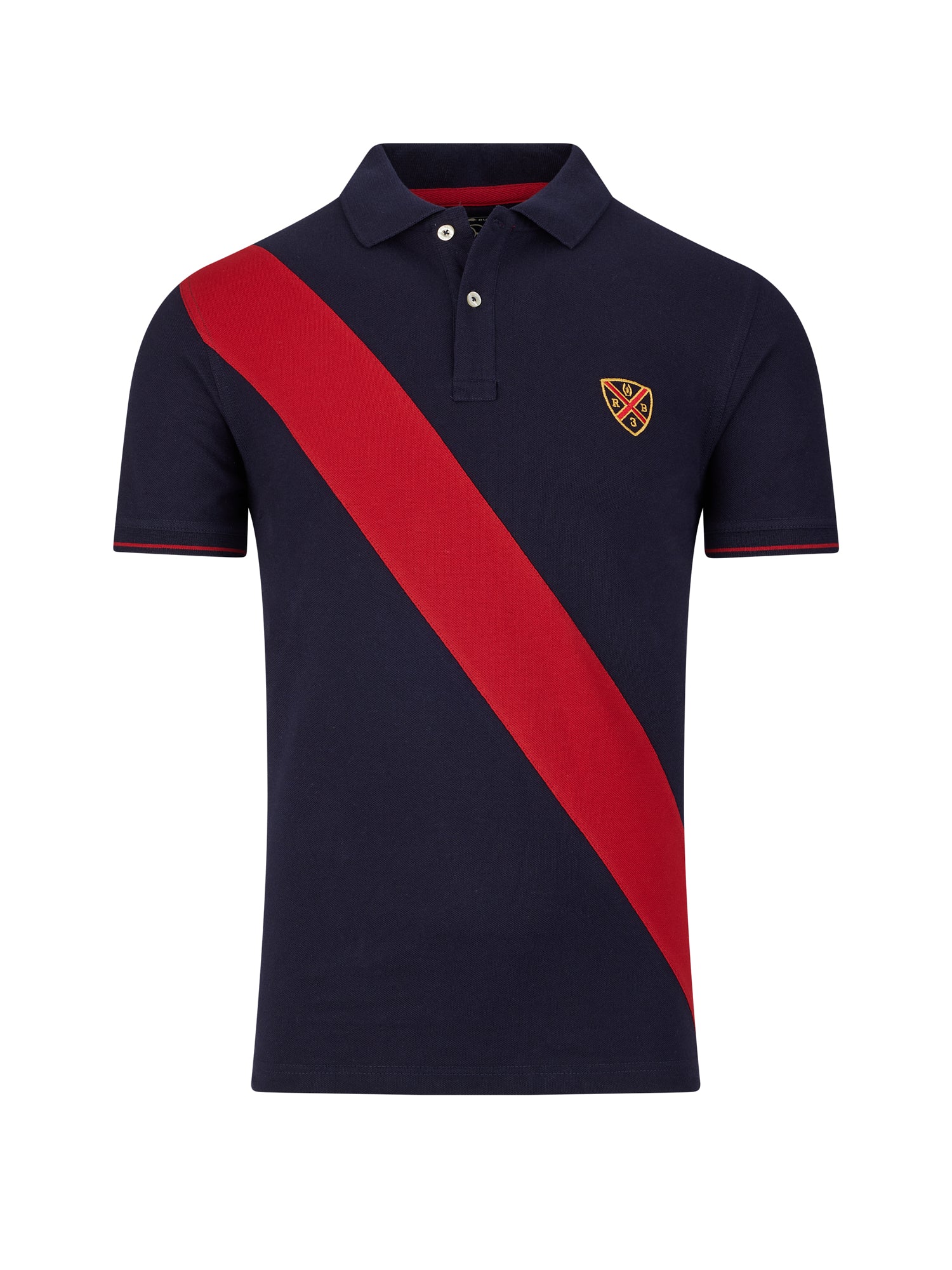 Diagonal Stripe Pique Polo - Navy