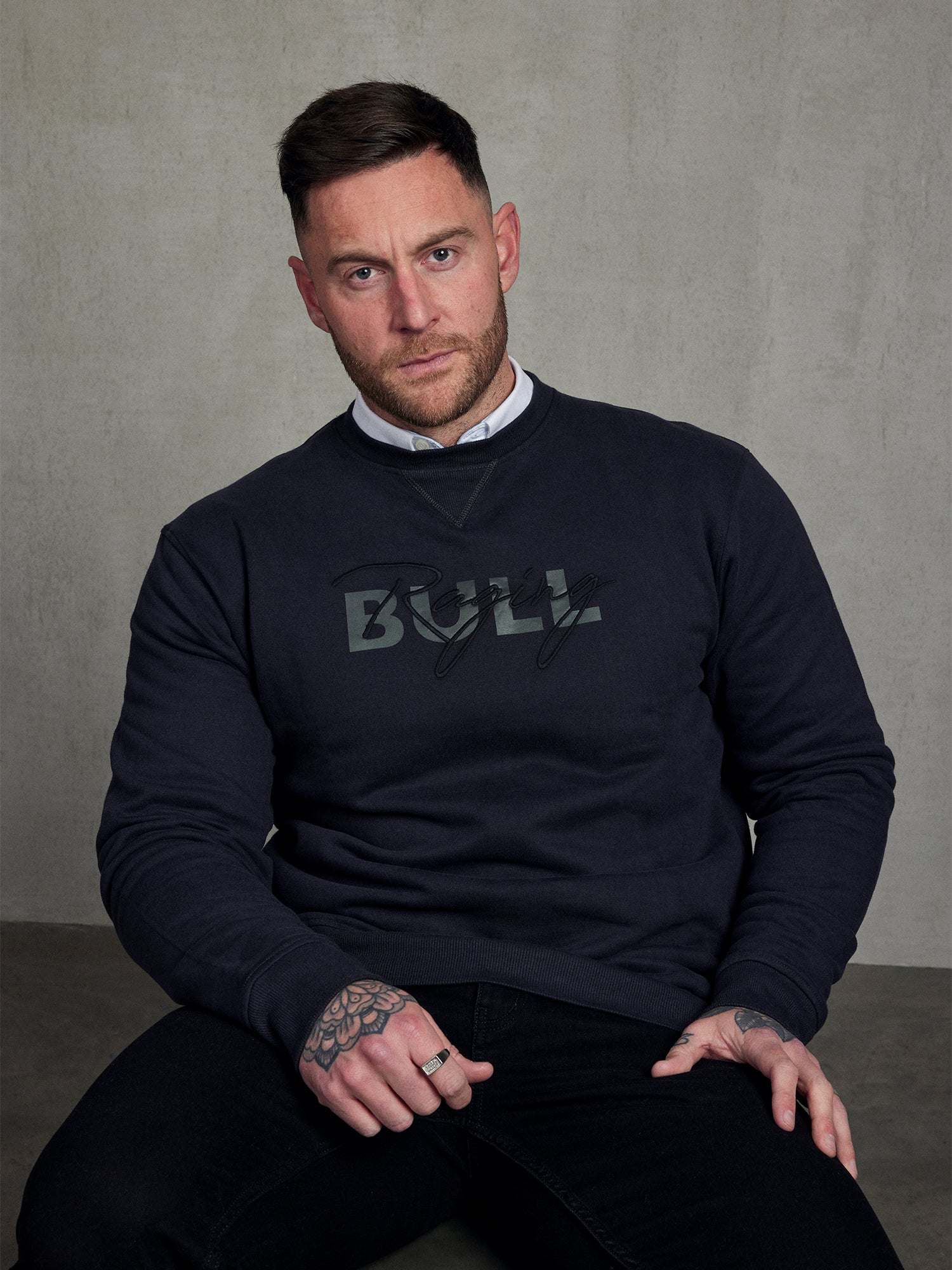 Embroidered Script Crew Neck Sweat - Black