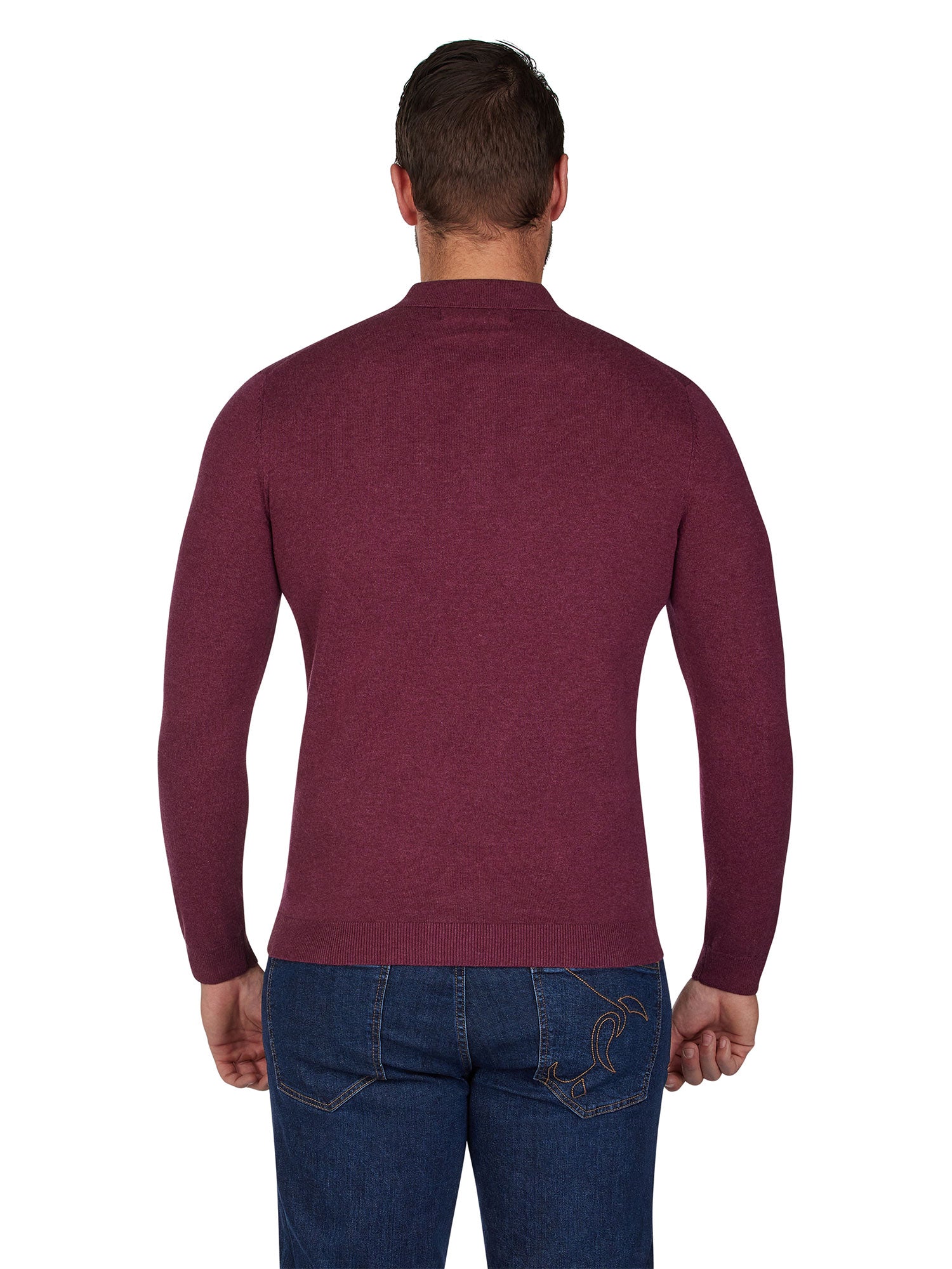 Long Sleeve Knitted Polo - Burgundy