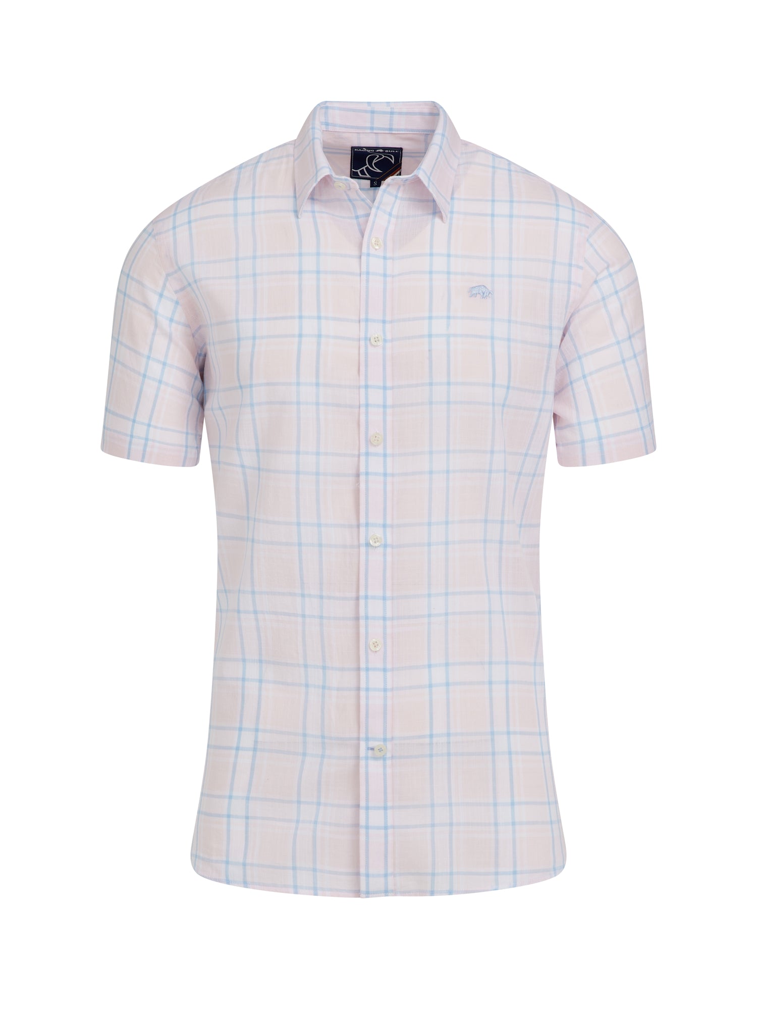 Short Sleeve Plaid Check Linen Look Shirt  - Pink