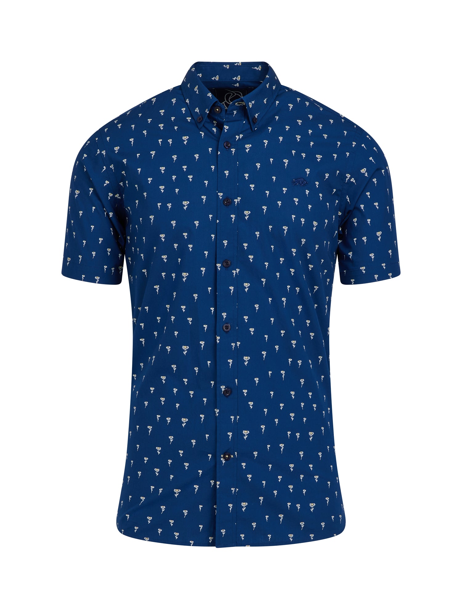 Short Sleeve Daisy Print Poplin Shirt - Navy