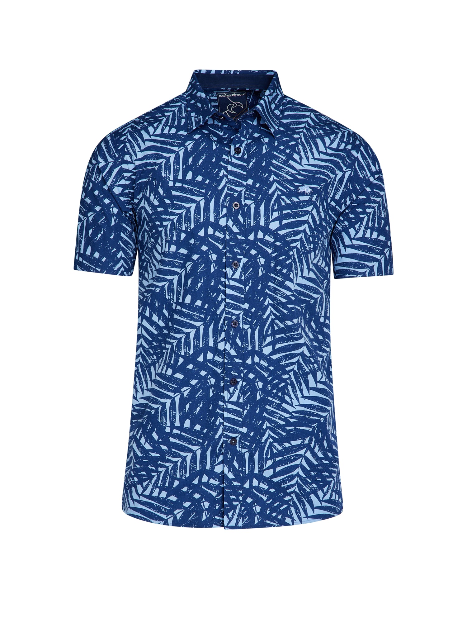 Short Sleeve Palm Tree Poplin Shirt - Sky Blue