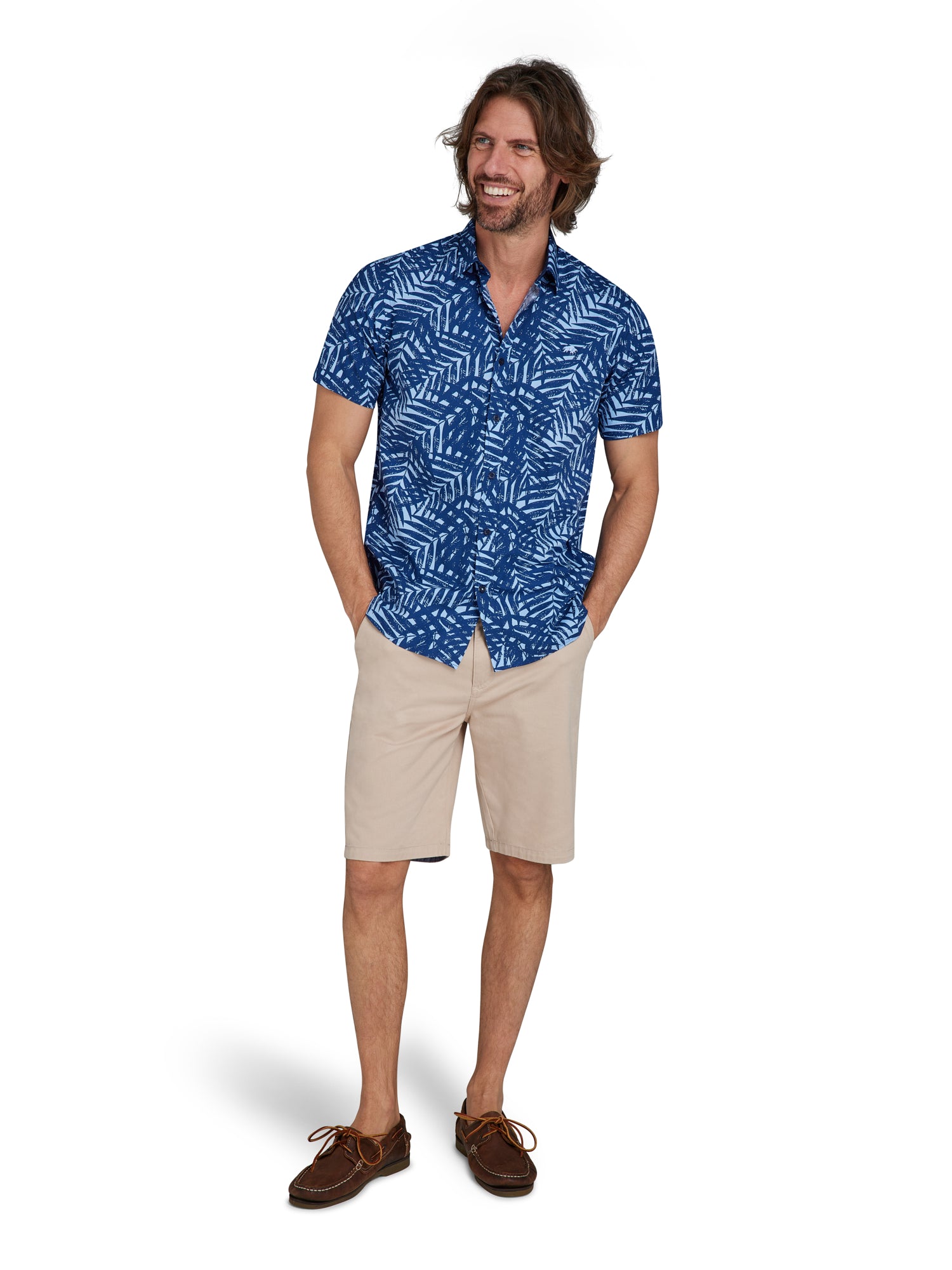 Short Sleeve Palm Tree Poplin Shirt - Sky Blue