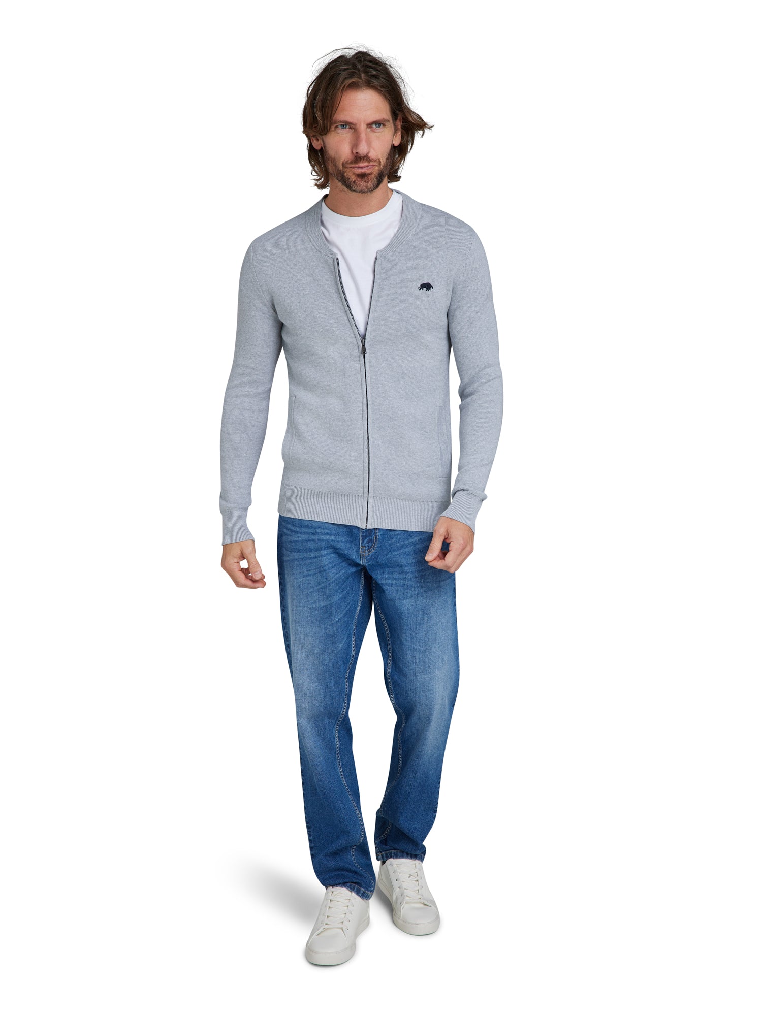 Knitted Baseball Cardigan - Grey Marl