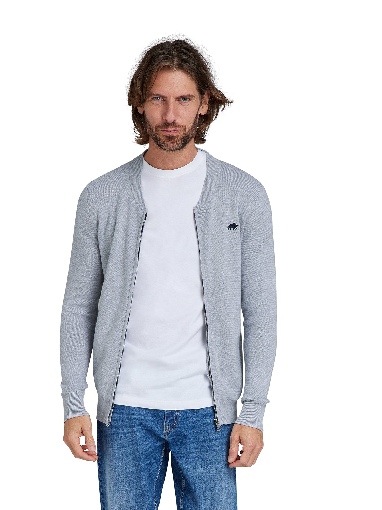 Knitted Baseball Cardigan - Grey Marl