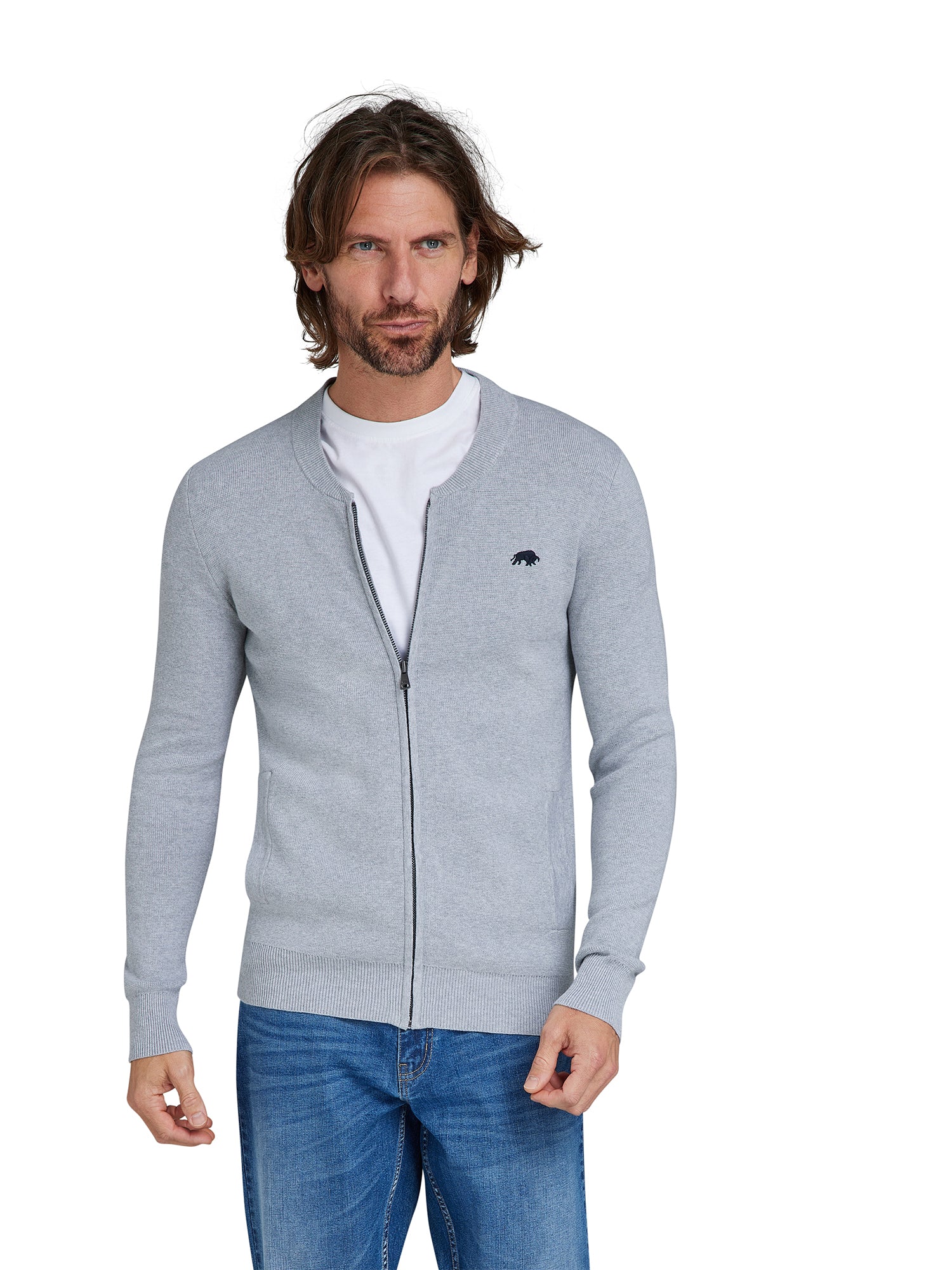 Knitted Baseball Cardigan - Grey Marl