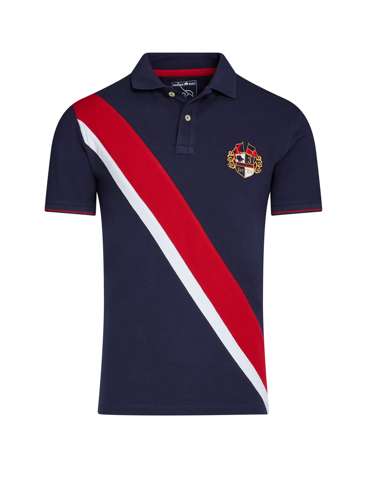 Diagonal Stripe Pique Polo - Navy