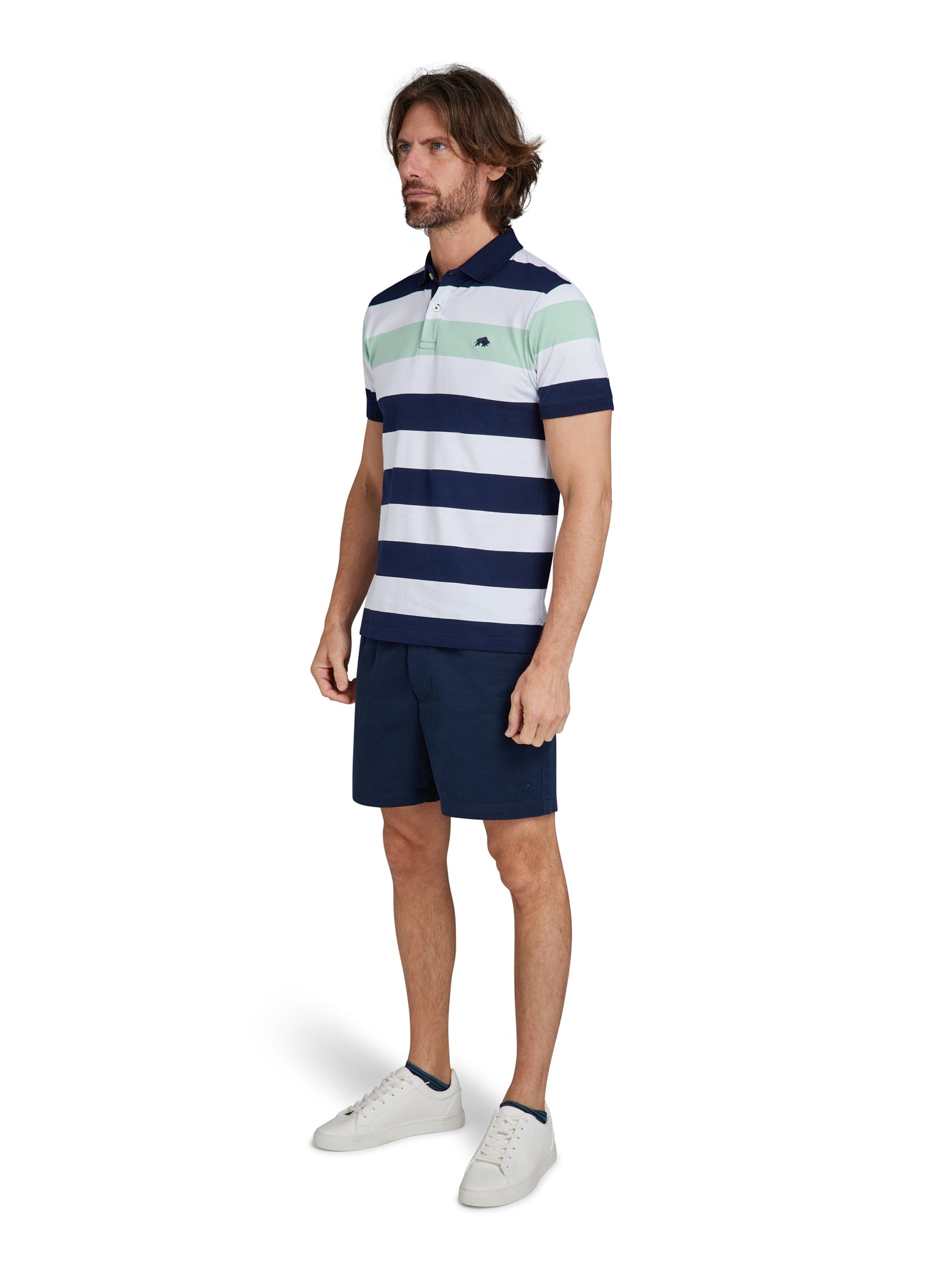 Irregular Stripe Jersey Polo - Apple Green