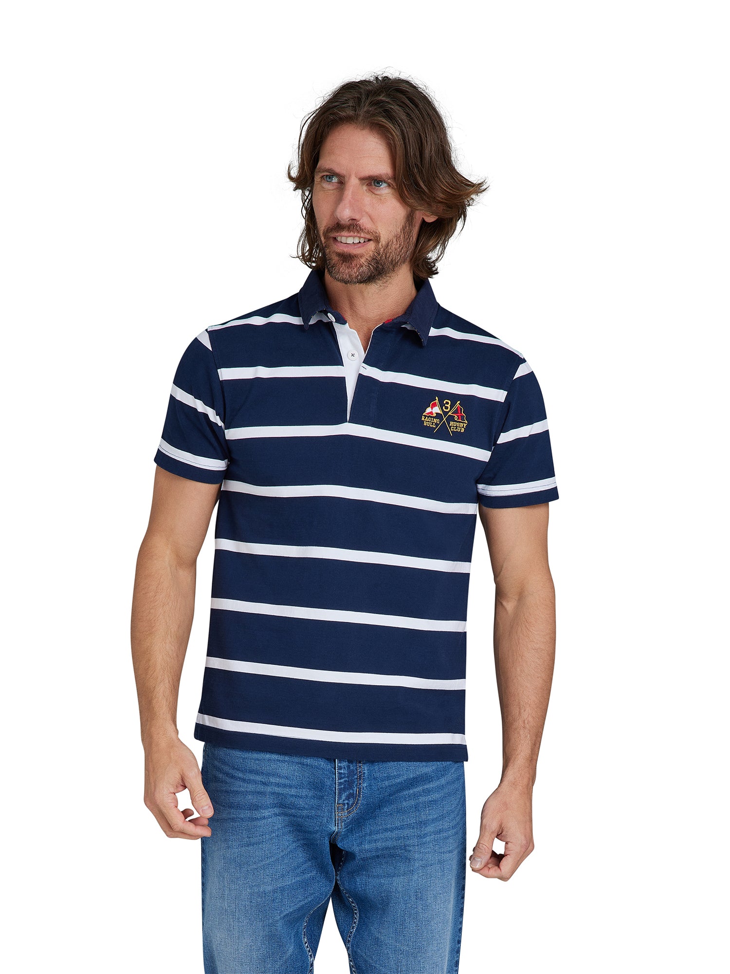 Short Sleeve Fine Stripe Rugby - Navy