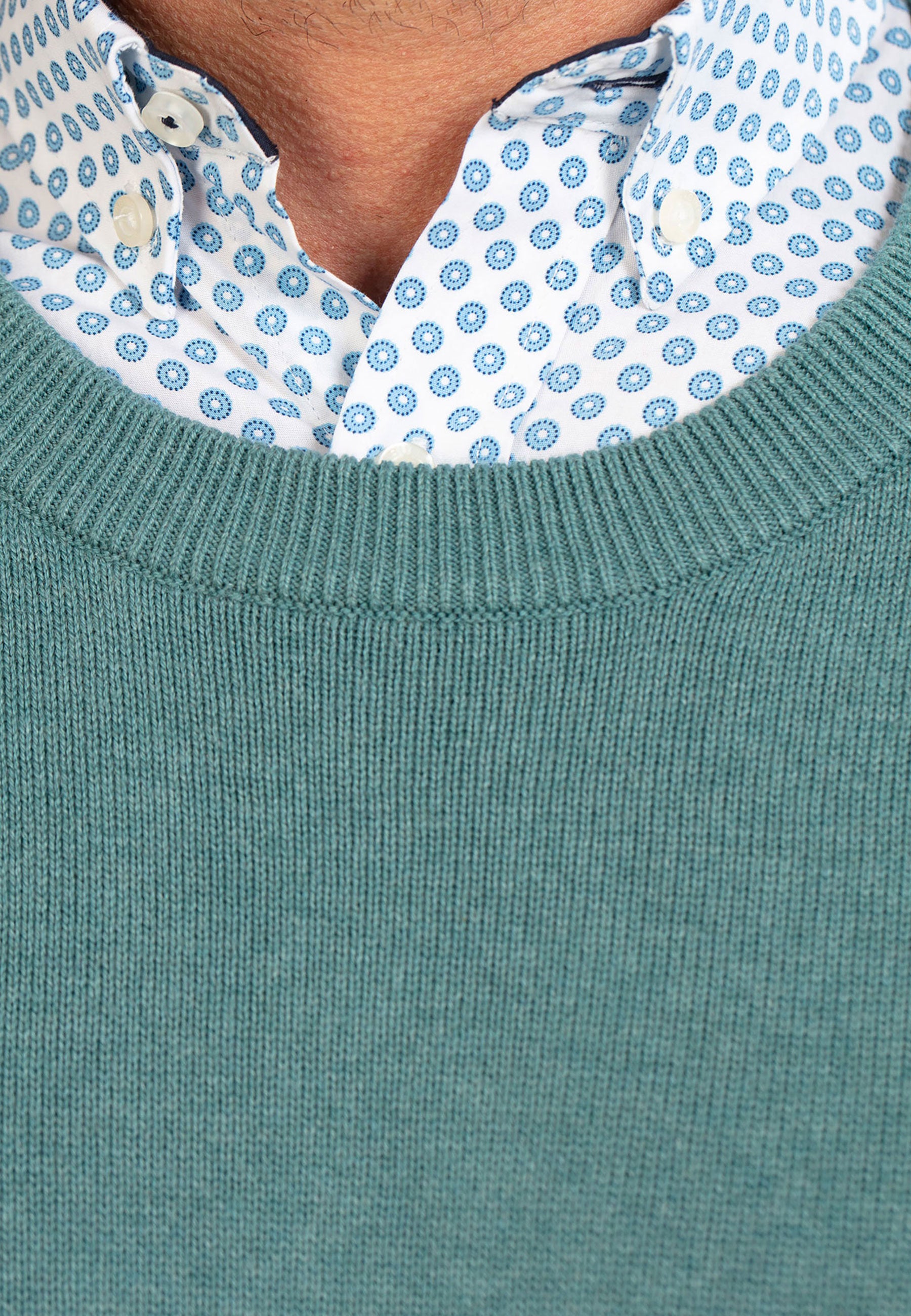 Knitted Cotton/Cashmere Crew Neck - Teal