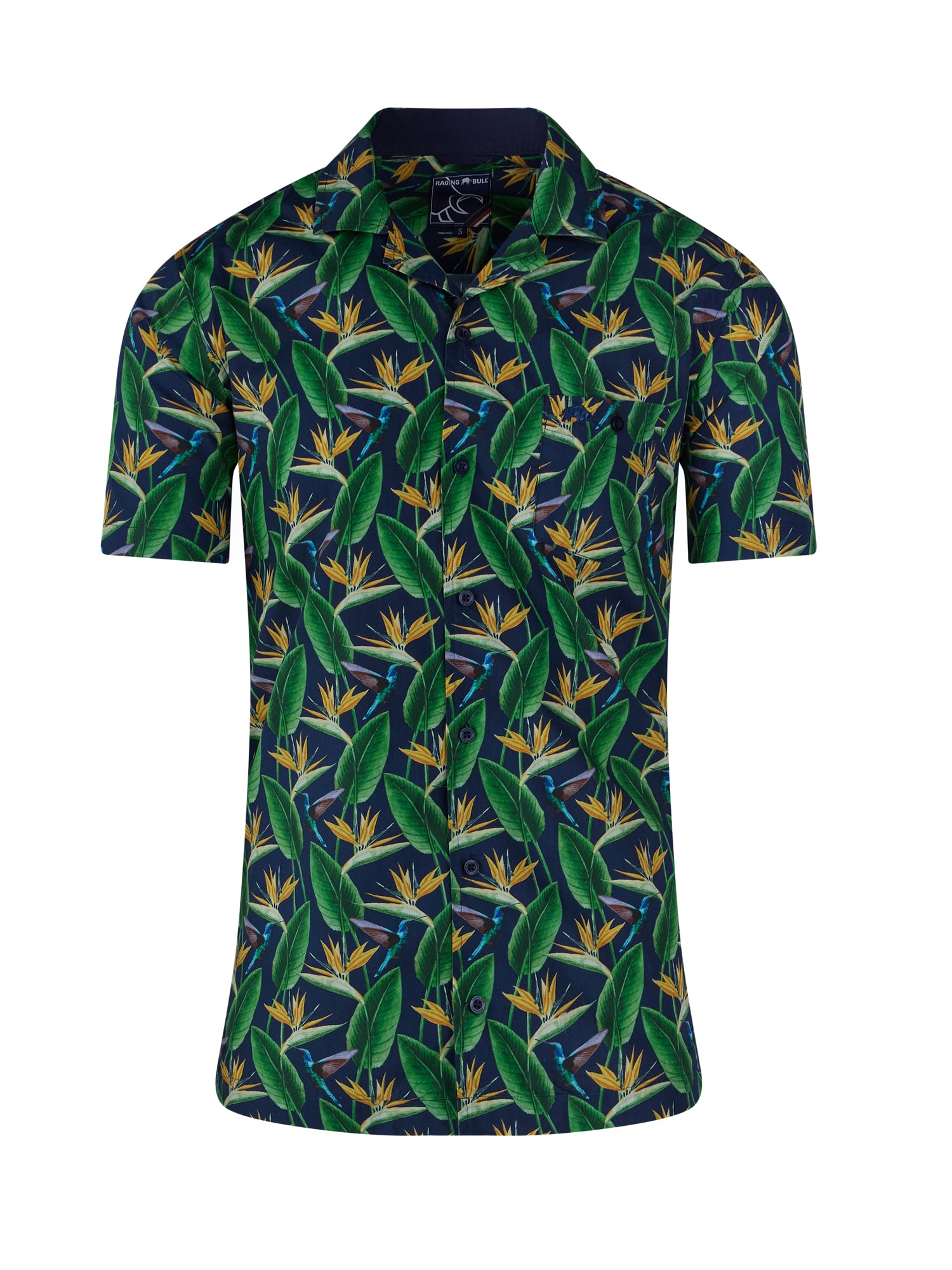 Short Sleeve Tropical Print Shirt - Navy