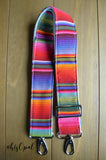 Hand Made Purse Strap, 2 inch wide, "Rainbow Stripes" Black and White Striped Back, Adjustable Strap, appox 27 to 45 inches
