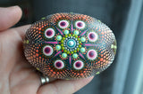 Painted Rock Mandala, Desktop Decor, Sacred Geometry, Hand Painted Rock Art, Boho