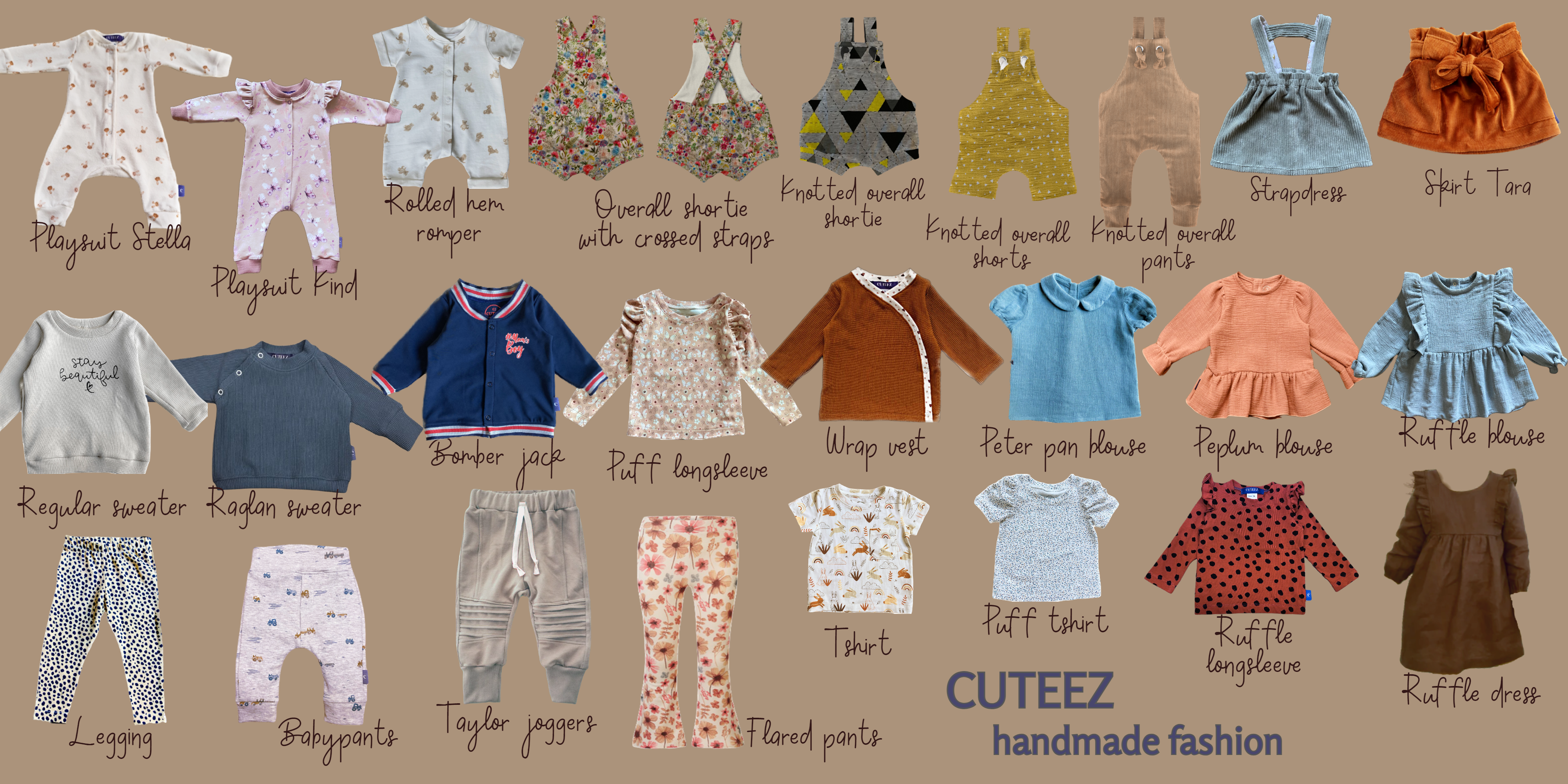 all models of children's clothing from our children's clothing webshop for handmade children's clothing and sustainable baby clothing (handmade baby clothing).