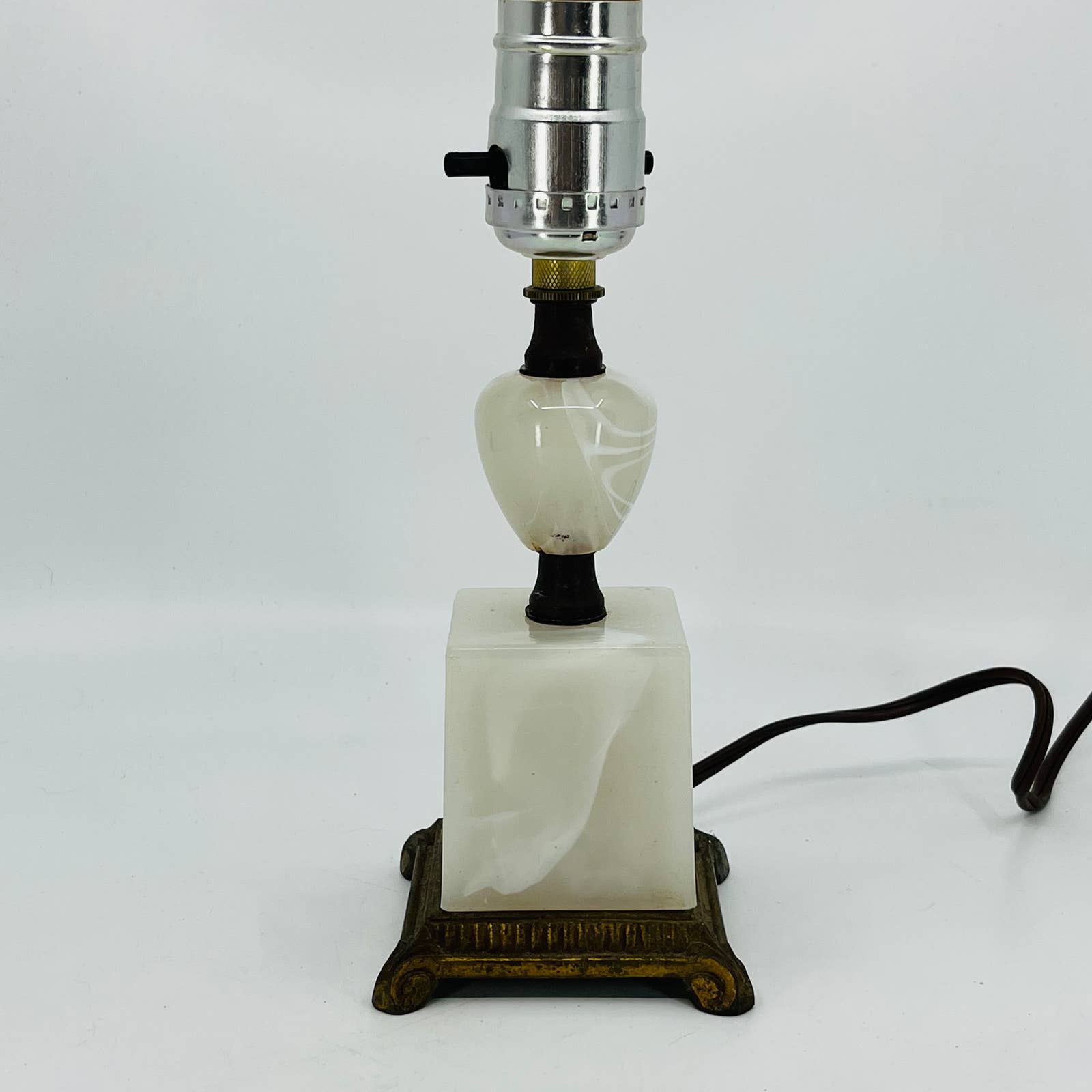 Antique Art Deco Alabaster and Bronze Table Lamp WORKS 8.5” TC6