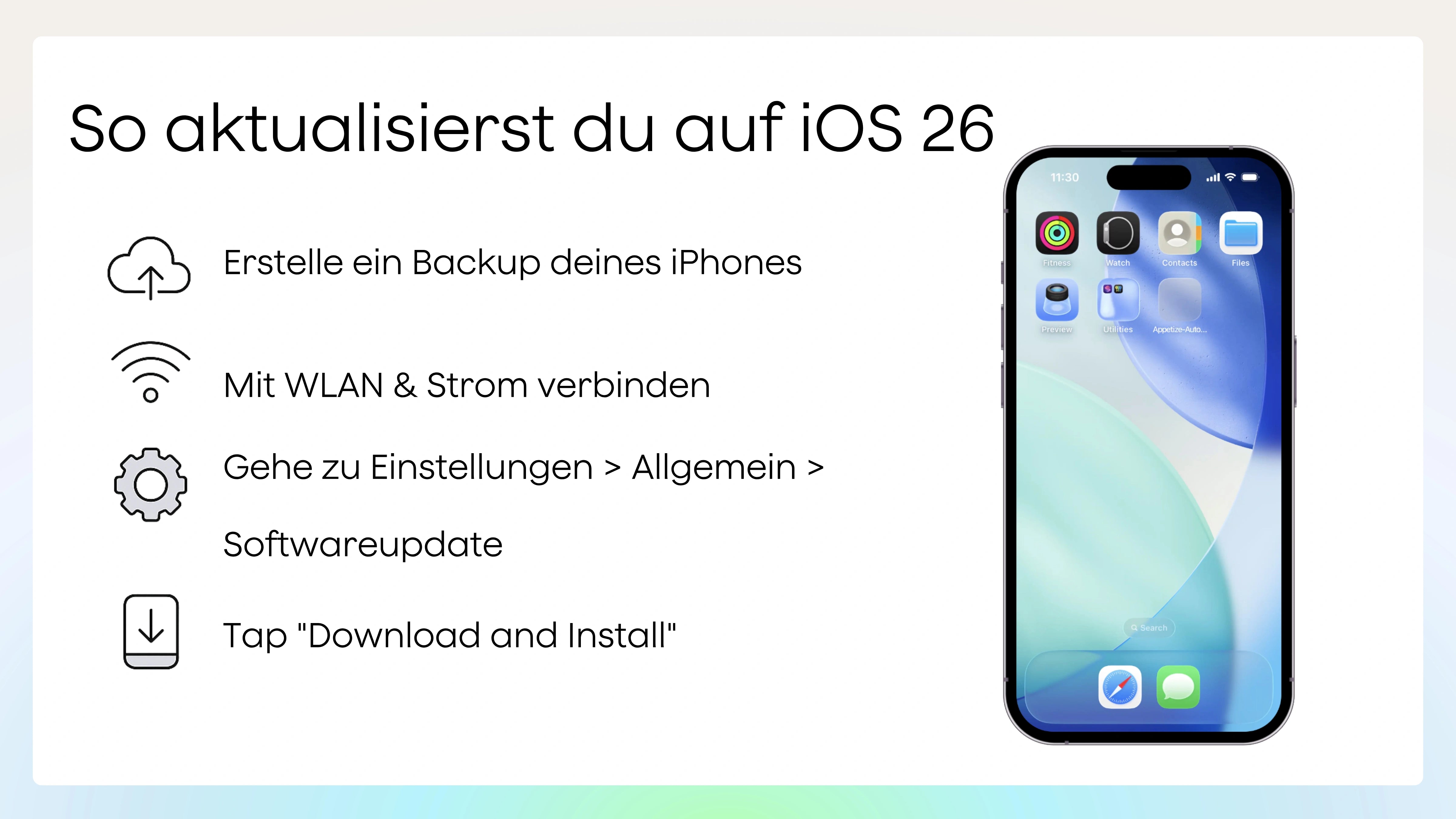 Bild eines iPhones, das iOS 26 Update zeigt.