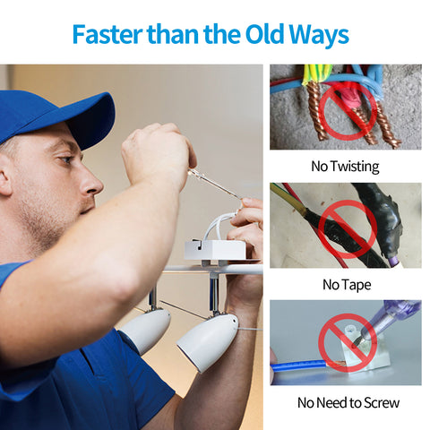 Dicio's inline lever connectors offering a tool-free, hassle-free wiring solution, significantly faster than traditional twist, tape, and screw methods, perfect for streamlined electrical installations.