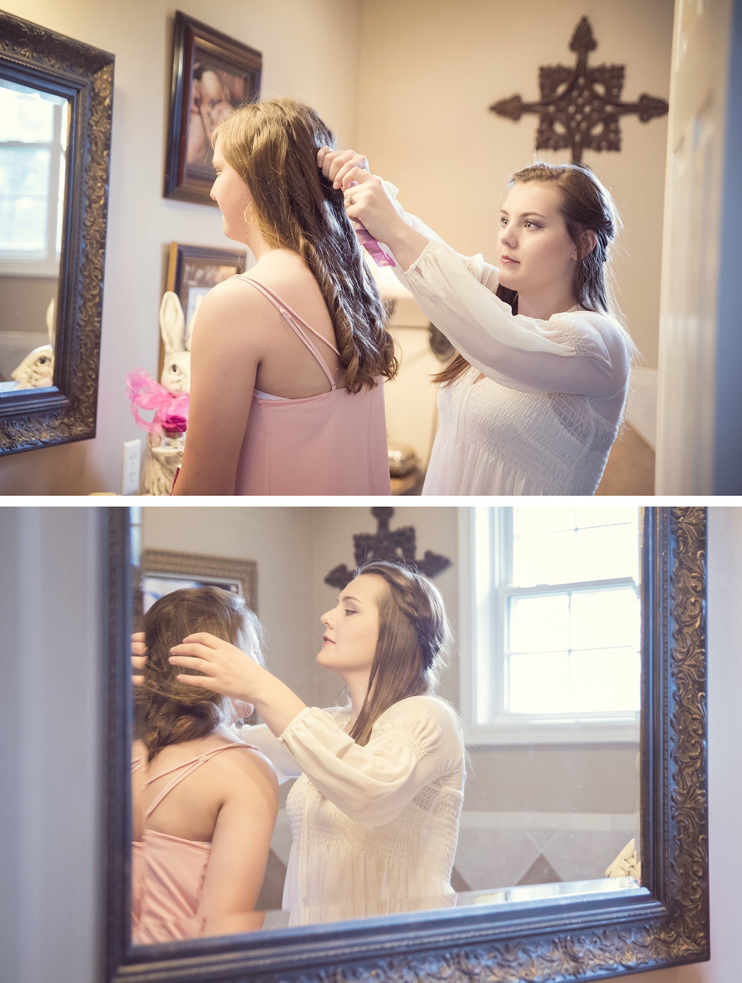 Sisters getting ready for Easter Sunday dressed in Eccentrics Boutique dresses.