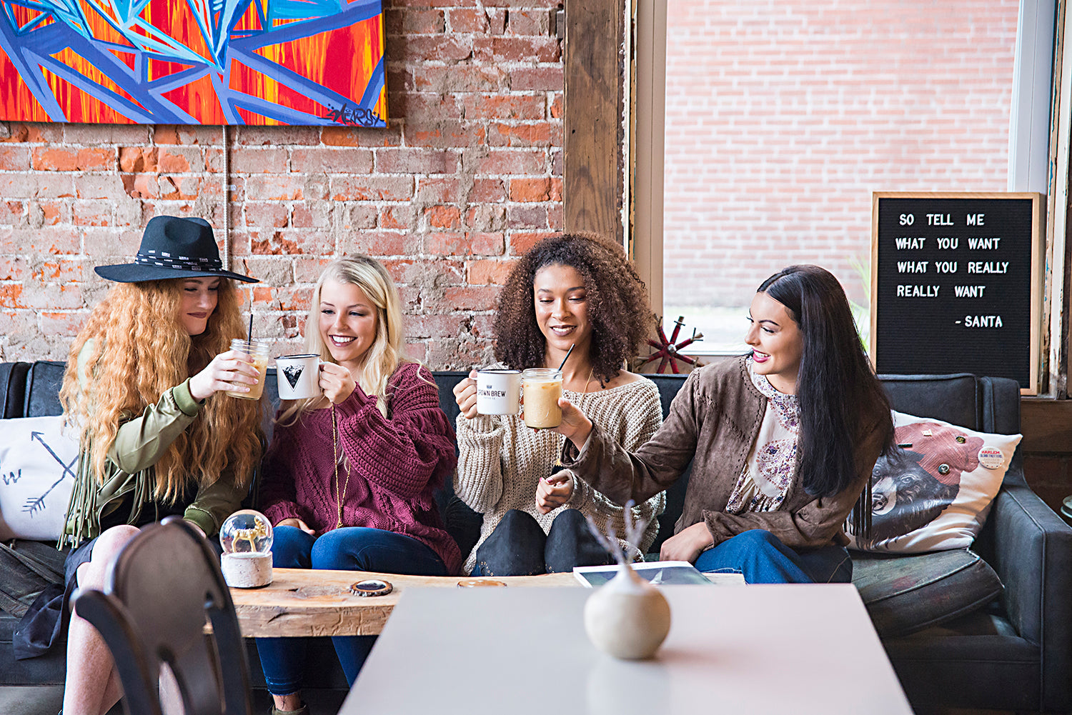 Eccentrics Boutique models at Crown Brew Coffee Company in Carterville, Illinois. Trendiest businesses in Southern Illinois.