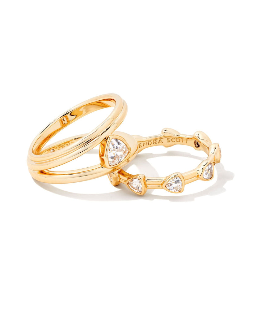 Wishbone Gold Ring Set in White Crystal