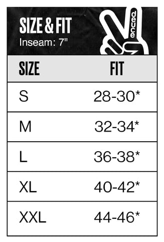 Deuce Brand x PSD Underwear size chart