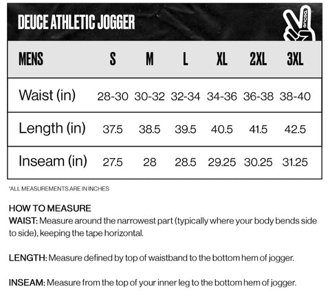 Deuce Athletic Joggers size guide