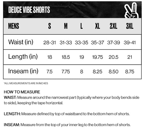 Deuce Brand Vibe Shorts Size Guide