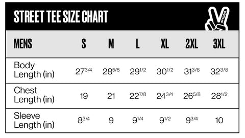 Deuce Brand Street Tee sizing chart