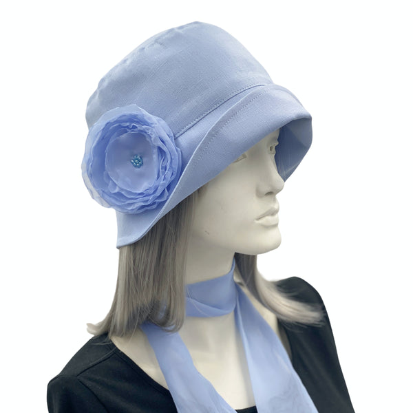 Antique White Linen Cloche Hat with Colorful Chiffon Rose