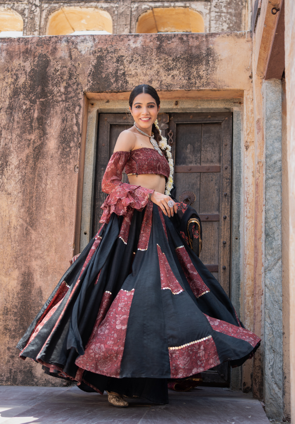 Buy White Blue Hand Block Printed Cotton Lehenga- Set of 3 |  #AF-168DBSWHITE-GREEN/ASF11MAR | The loom