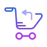 Purple icon of a trolley with an arrow pointing backwards