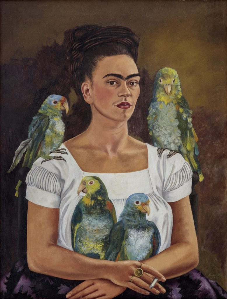 Frida Kahlo, Me and My Parrots (1941). ©2019 Banco de México Diego Rivera Frida Kahlo Museums Trust, Mexico, D.F._Artists Rights Society (ARS), New York. 
