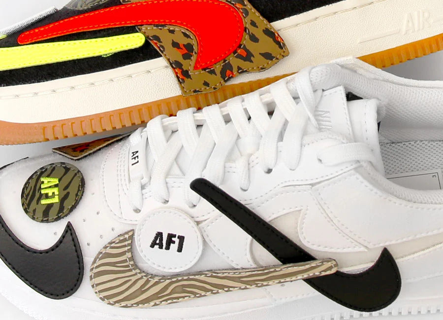 Unreleased combinations of mismatched customization with Velcro panels of two colorways of the Nike Air Force One of One