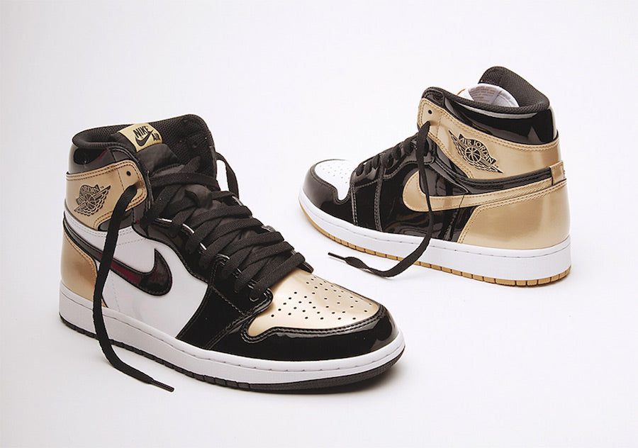 High sneakers, Air Jordan 1 "Gold Toe Top-3" x Union LA, black/gold/white painted colorway