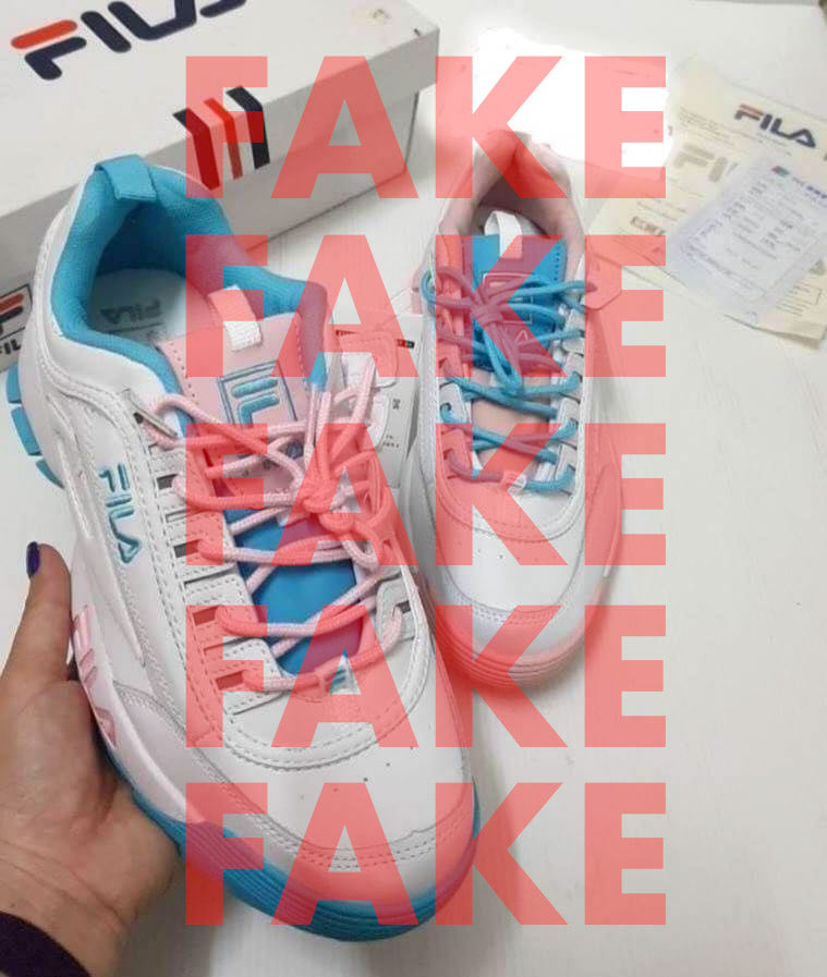 Fake sneakers Disruptor Fila x Atipici non originali, falso della colorazione The Candy Shop