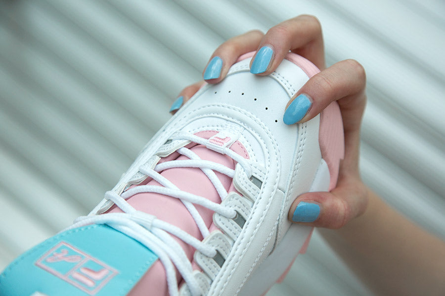 Detail of the toe cap of the original Disruptor Fila x Atipici The Candy Shop sneakers