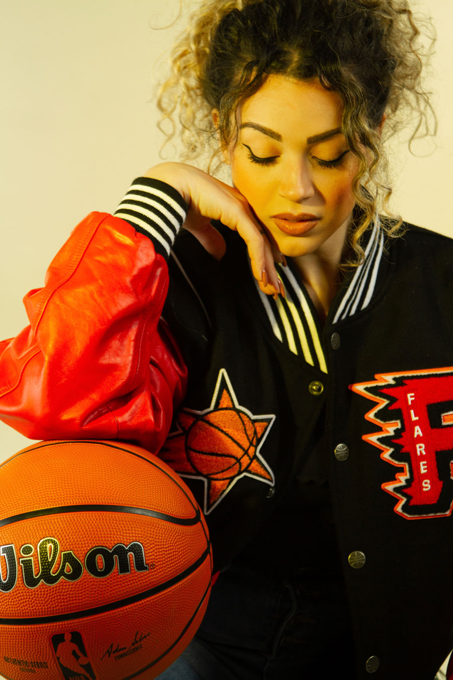 red mvp varsity jacket in the colors of the playoffs flares team unsold for girls, urban look fangear er woman