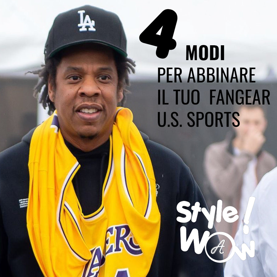 Jay-Z indossa al collo canotta jersey NBA dei Los Angeles Lakers con cappellino nero a visiera curva MLB con logo LA dei Los Angeles Dodgers