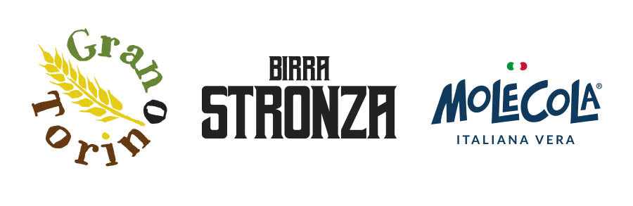 Partner logos for the instore event for the 20th anniversary of Atipici: Focaccieria Gran Torino, Birra Stronza and Mole Cola