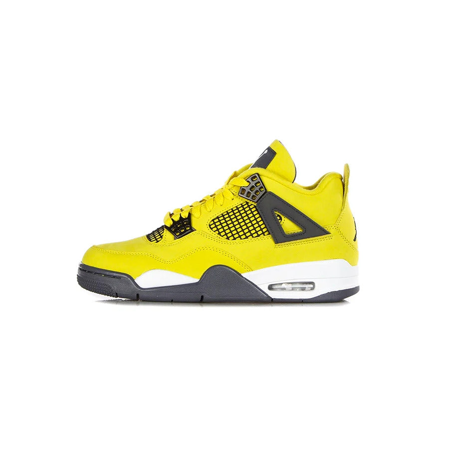 Nike Air Jordan 4 Retro OG "Lightning" high-top sneaker in the electric yellow colorway with black inserts and outer sole