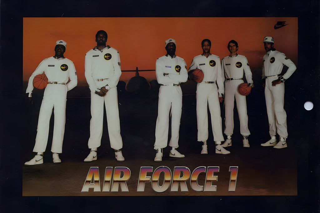 foto di una delle prime campagne pubblicitarie delle air force one con i primi sei testimonial, passati alla storia come "The Original Six"