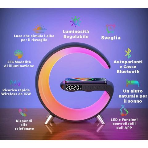 Lampada da comodino a led intelligente con caricabatteria wireless per  telefono 3 in 1 con orologio