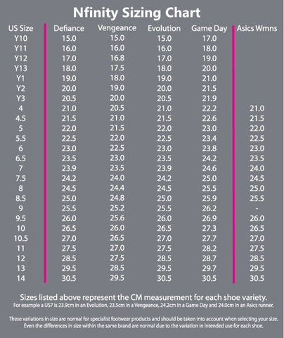 Nfinity Size Chart