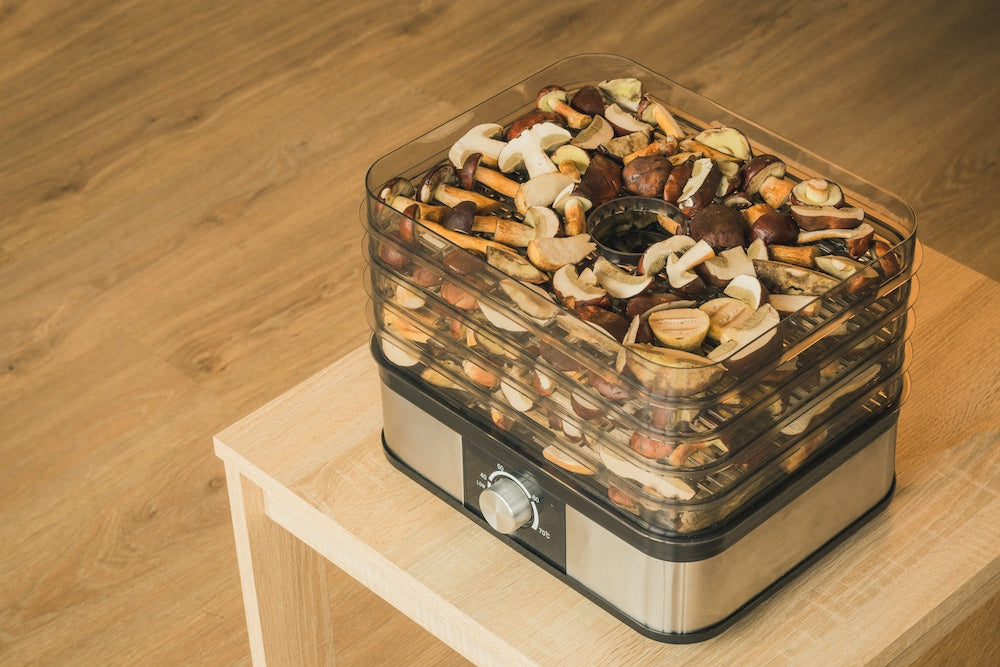 mushrooms in a dehydrator