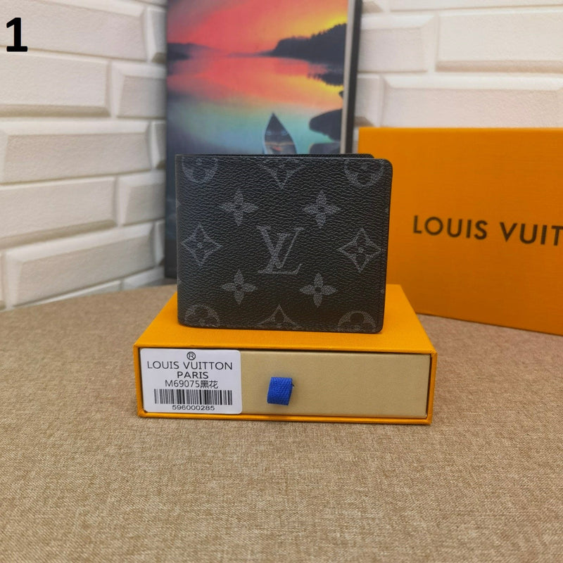 Black Leather LV Wallet With Gray Monogram - HypedEffect